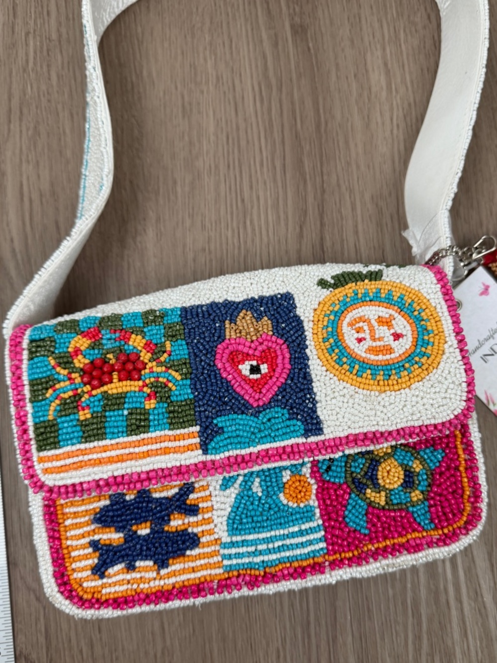 Hand beaded shoulder bag, handmade colorful purse.